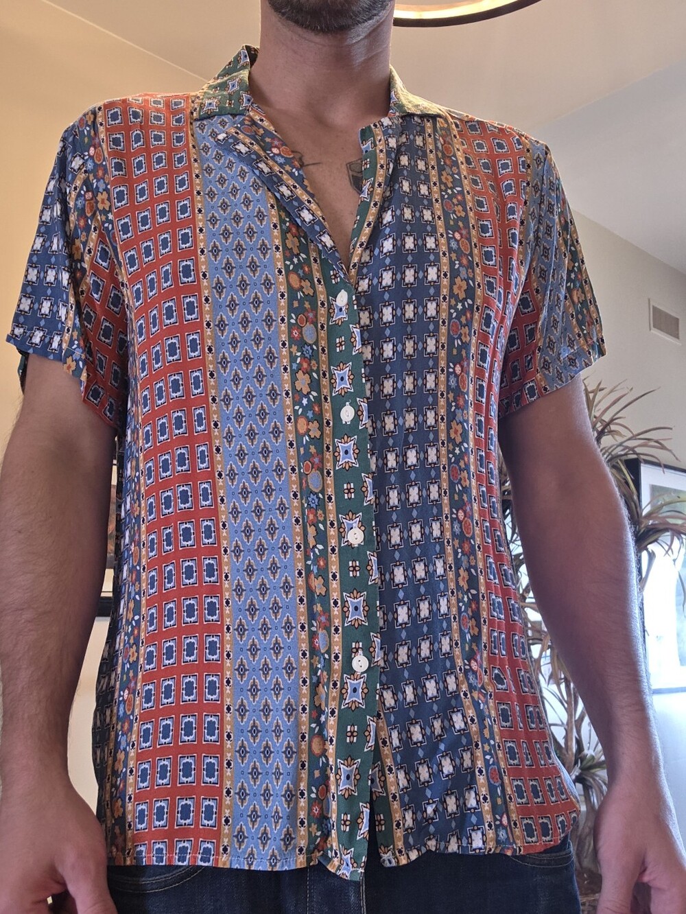 Men's ASOS Short-Sleeve Patchwork Button-Up Shirt - Multicolor
